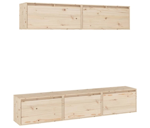 Conjunto de muebles de TV 5 piezas madera maciza de pino