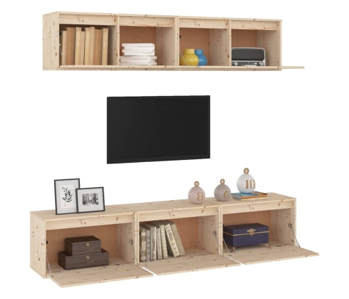 Conjunto de muebles de TV 5 piezas madera maciza de pino