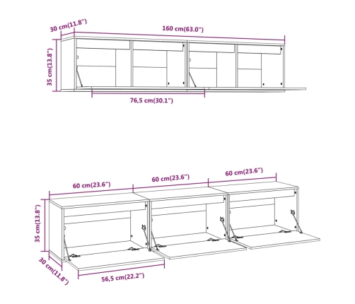 Conjunto de muebles de TV 5 piezas madera maciza de pino