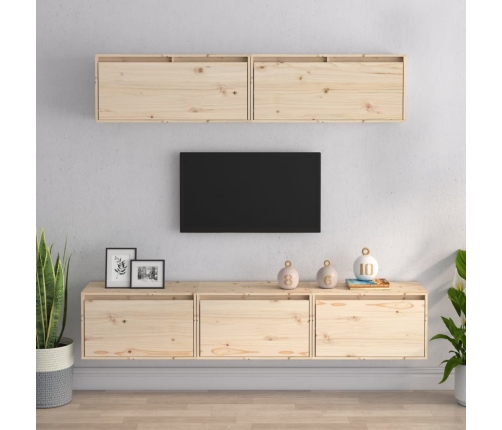 Conjunto de muebles de TV 5 piezas madera maciza de pino