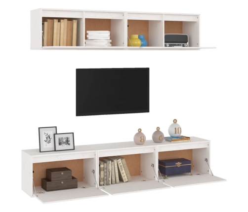 Muebles para TV 5 piezas madera maciza de pino blanco