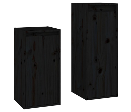 Muebles para TV 2 piezas madera maciza de pino negro