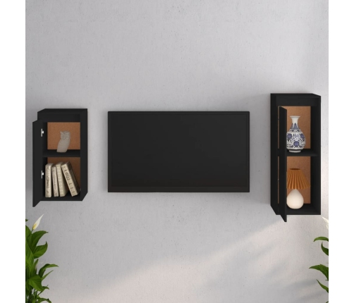 Muebles para TV 2 piezas madera maciza de pino negro