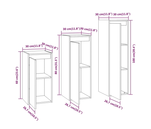 Muebles para TV 3 piezas madera maciza de pino