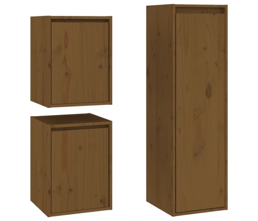 Muebles para TV 3 piezas madera maciza de pino marrón miel