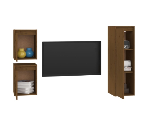 Muebles para TV 3 piezas madera maciza de pino marrón miel