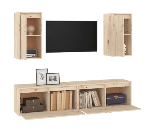 Muebles para TV 4 piezas madera maciza de pino