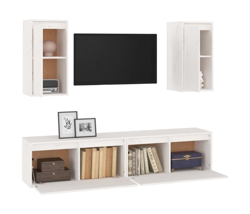 Muebles para TV 4 piezas madera maciza de pino blanco