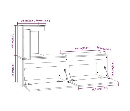 Muebles para TV 3 piezas madera maciza de pino