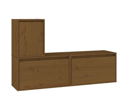 Muebles para TV 3 piezas madera maciza de pino marrón miel