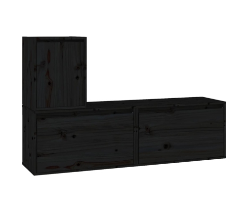 Muebles para TV 3 piezas madera maciza de pino negro