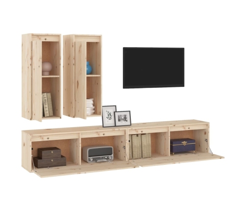 Muebles para TV 4 piezas madera maciza de pino