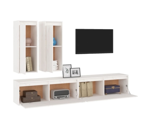 Muebles para TV 4 piezas madera maciza de pino blanco