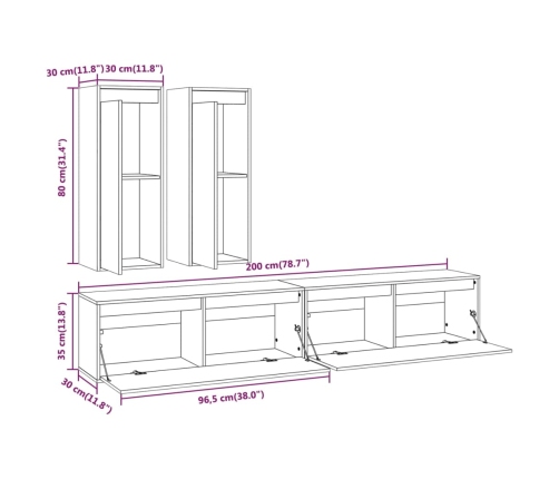 Muebles para TV 4 piezas madera maciza de pino blanco