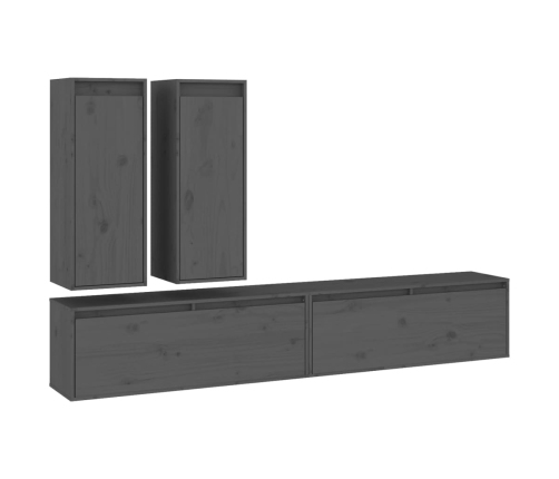 vidaXL Muebles para TV 4 piezas madera maciza de pino gris