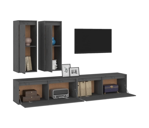 vidaXL Muebles para TV 4 piezas madera maciza de pino gris