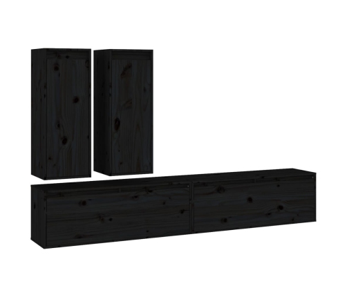 Muebles para TV 4 piezas madera maciza de pino negro