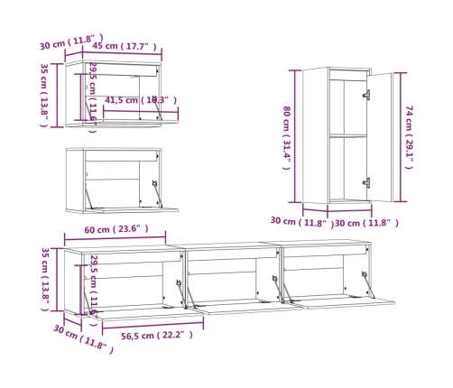 Muebles para TV 6 piezas madera maciza de pino