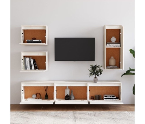 Muebles para TV 6 piezas madera maciza de pino blanco