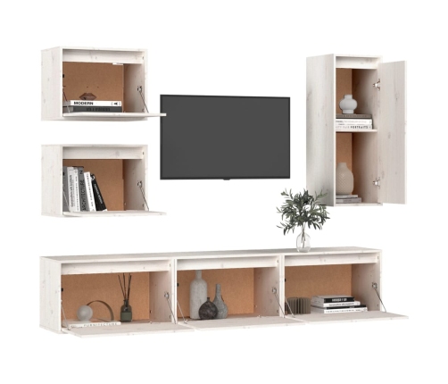 Muebles para TV 6 piezas madera maciza de pino blanco