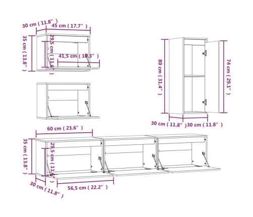 Muebles para TV 6 piezas madera maciza de pino blanco