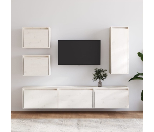 Muebles para TV 6 piezas madera maciza de pino blanco