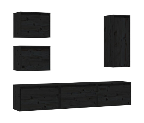 Muebles para TV 6 piezas madera maciza de pino negro