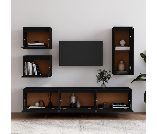 Muebles para TV 6 piezas madera maciza de pino negro