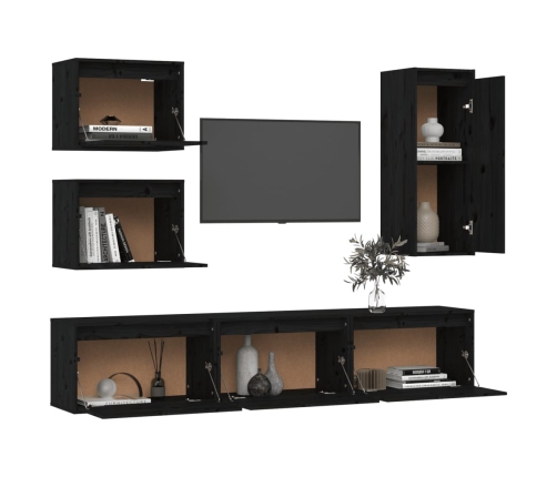 Muebles para TV 6 piezas madera maciza de pino negro