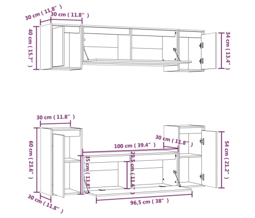 Muebles para TV 6 piezas madera maciza de pino