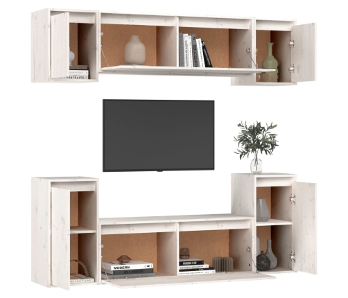 Muebles para TV 6 piezas madera maciza de pino blanco