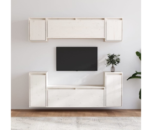 Muebles para TV 6 piezas madera maciza de pino blanco