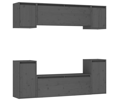 Muebles para TV 6 piezas madera maciza de pino gris