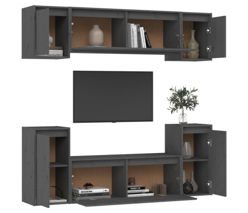 Muebles para TV 6 piezas madera maciza de pino gris