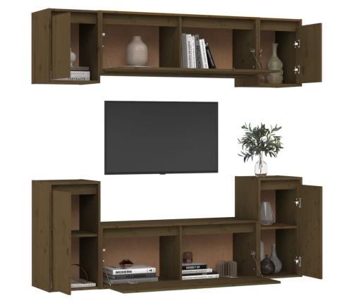 Muebles para TV 6 piezas madera maciza de pino marrón miel