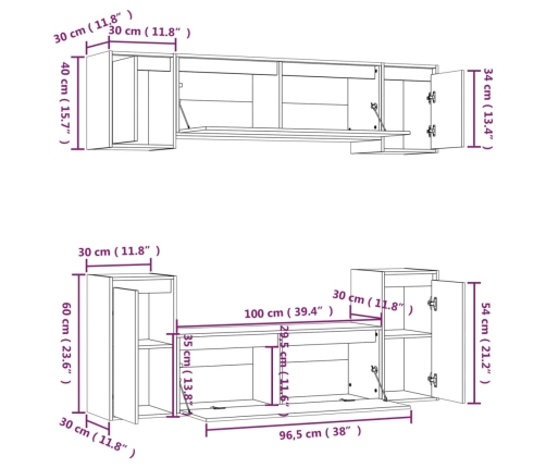 Muebles para TV 6 piezas madera maciza de pino marrón miel