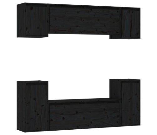 Muebles para TV 6 piezas madera maciza de pino negro