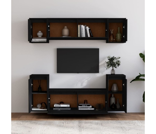 Muebles para TV 6 piezas madera maciza de pino negro