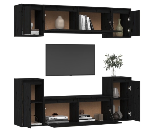 Muebles para TV 6 piezas madera maciza de pino negro