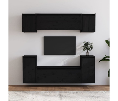 Muebles para TV 6 piezas madera maciza de pino negro