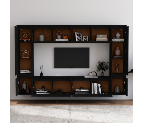 Muebles para TV 8 piezas madera maciza de pino negro