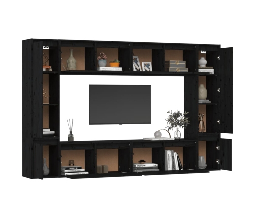 Muebles para TV 8 piezas madera maciza de pino negro