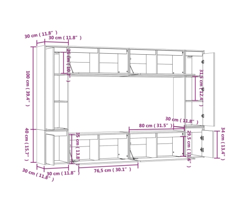 Muebles para TV 8 piezas madera maciza de pino negro