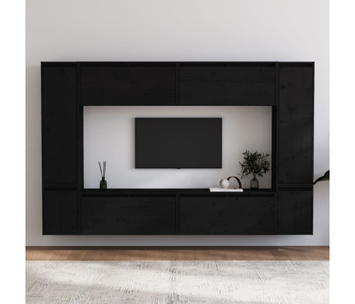 Muebles para TV 8 piezas madera maciza de pino negro