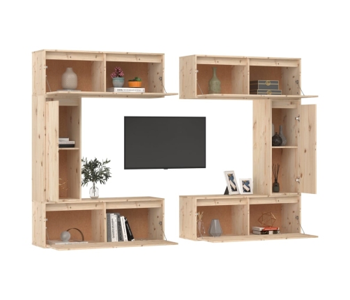 Muebles para TV 6 piezas madera maciza de pino