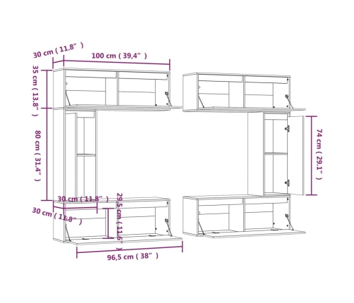 Muebles para TV 6 piezas madera maciza de pino