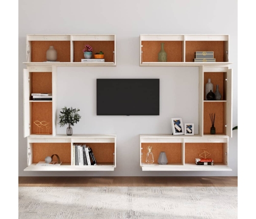 Muebles para TV 6 piezas madera maciza de pino blanco