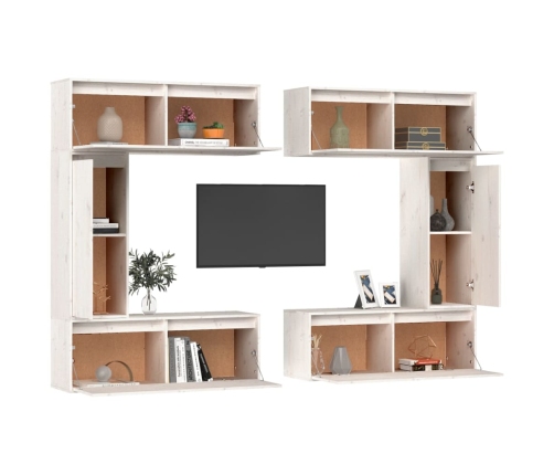 Muebles para TV 6 piezas madera maciza de pino blanco