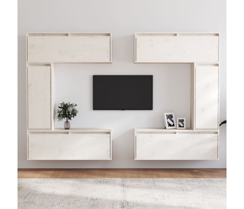 Muebles para TV 6 piezas madera maciza de pino blanco