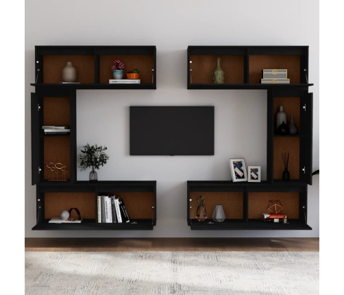 Muebles para TV 6 piezas madera maciza de pino negro